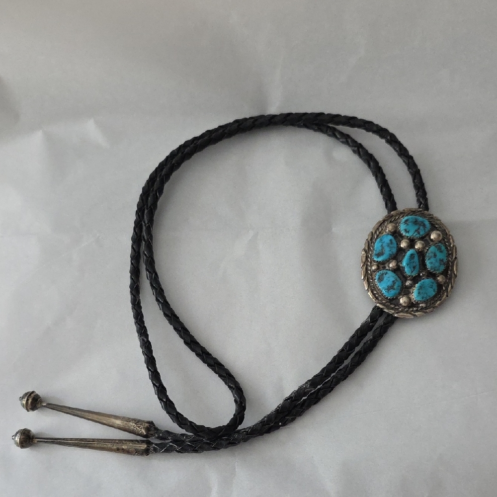 Vintage (c. 1970s) Tommy Moore Navajo Signed Turquoise & Sterling Silver Bolo